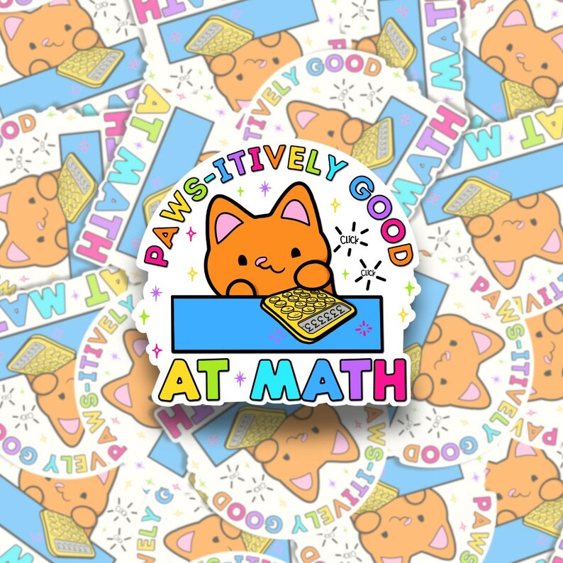 Paws Mathh Kawaii Cat Math Sticker: Hand-drawn Waterproof Planner Sticker - Etsy ...