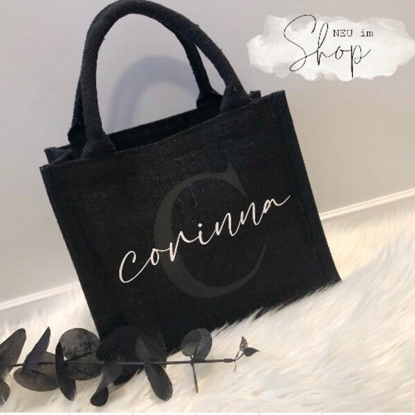 Black jute bag | personalized | bag | jute | Pouch | Gift | birthday | Christmas