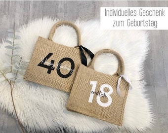 Jutetasche | Geburtstagszahl | mit Namen | personalisiert | Tasche | Jute | Geschenk | runder Geburtstag | 18. Geburtstag