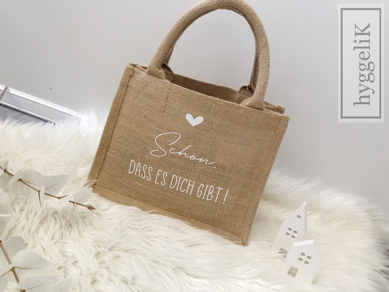 Jutetasche Schön dass es dich gibt Kleinigkeit Geschenk Tasche Jute Beutel Geburtstag Weihnachten Bild 6