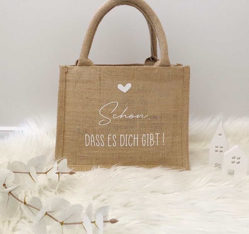 Jutetasche Schön dass es dich gibt Kleinigkeit Geschenk Tasche Jute Beutel Geburtstag Weihnachten Bild 2