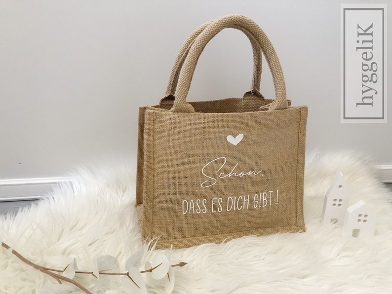 Jutetasche Schön dass es dich gibt Kleinigkeit Geschenk Tasche Jute Beutel Geburtstag Weihnachten Bild 7