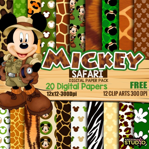 Mickey Mouse Safari Digital Paper Animal print pattern | Etsy
