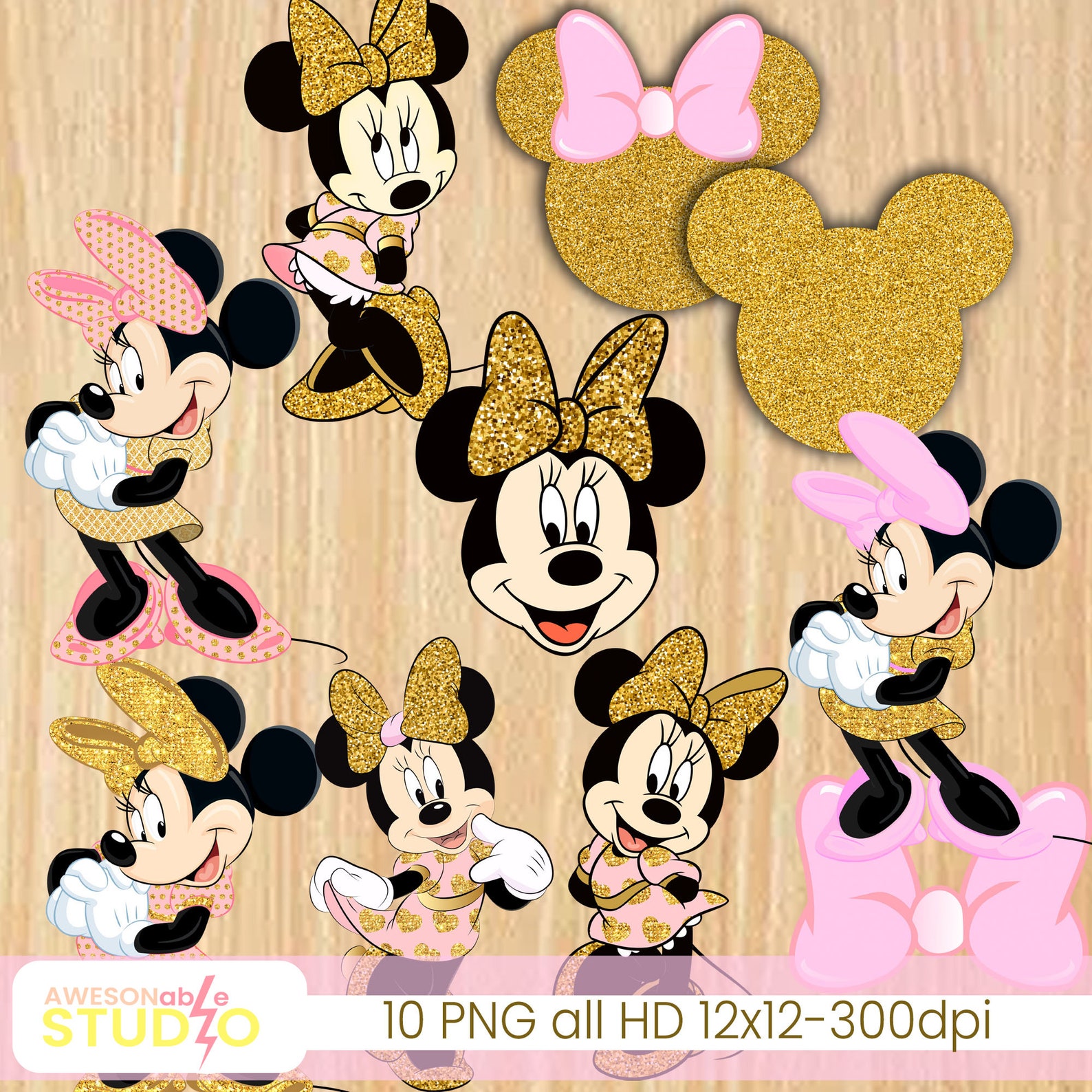Minnie Mouse oro papel digital rosa clip arte GRATIS oro Etsy