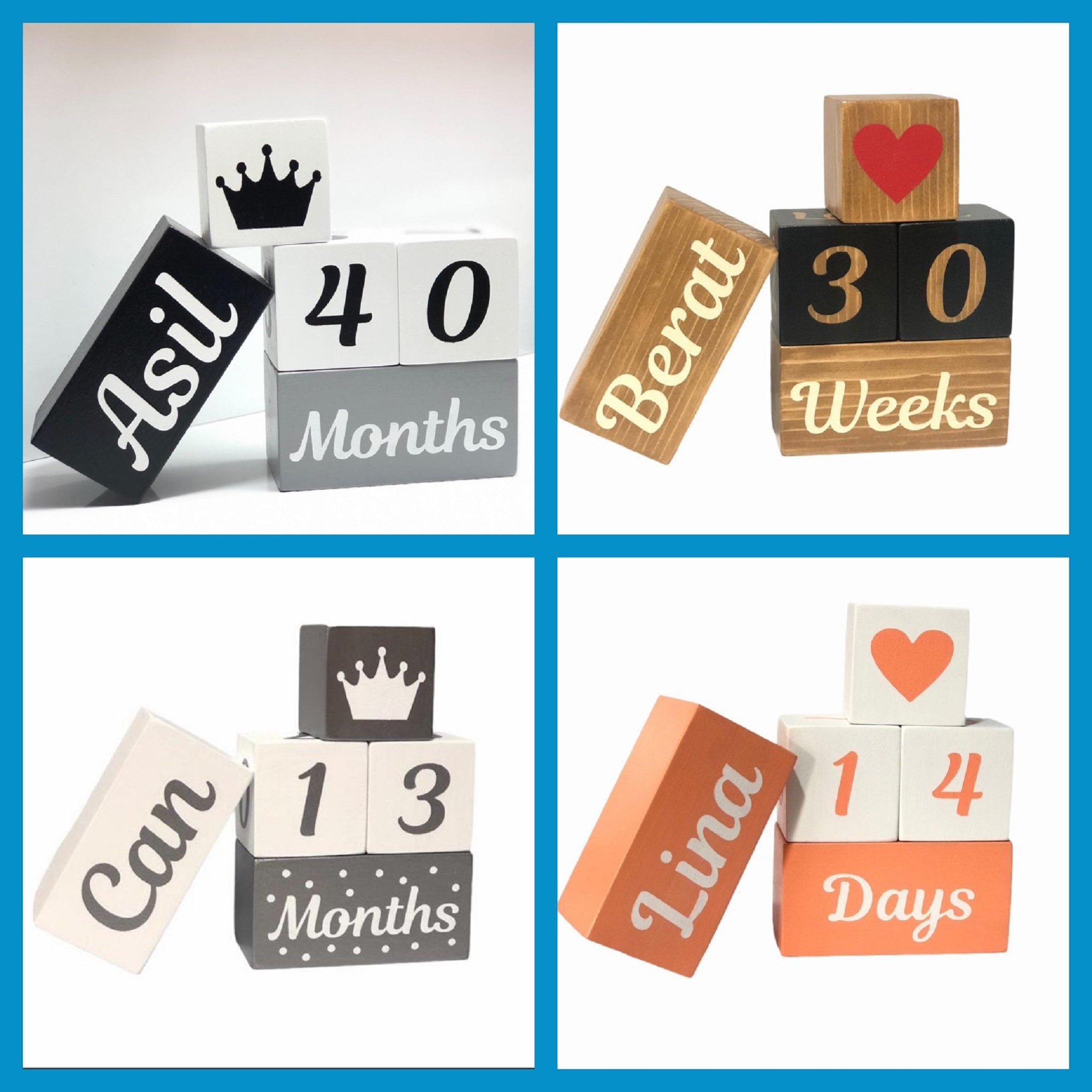 3 Cubi In Legno 5x5cm Con Adesivi - Personalizza Nomi E Parole - Decorazione Cameretta - Foto 7