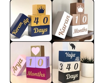 Set of 5 Custom Wooden Name Blocks|Personalized Baby Name Sign Cube|Nursery Decor For Baby|Wood Baby Shower Gift|New Mom Gift|Age Block Deco