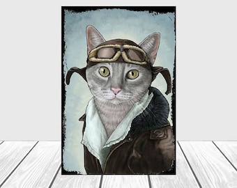 Conjunto de 4 pôsteres de madeira com gatos | Arte de parede para amantes de gatos | Pôster vintage de gato fofo | Presente para amantes de gatos | Decoração de parede para quarto infantil | Decoração para berçário | Pôster de gato com chapéu