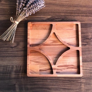 Natural Wood Snack Plate|Beech Wood Table Decor|Nut Platter|Custom Wooden Tablescape|Wooden Serving Tray|Realtor Table Top Gift for Her