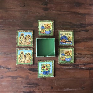 Set of 6 Hand Painted Coasters| Wooden Decor|Custom Table Decor|Acrylic Painting|Original Home Decor|Mug Coaster|Handmade|Housewarming Gift