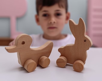Wooden Duck and Rabbit Toy Set|Charming Handmade Wood Toy|Safe and Durable Kids Toys|Natural Nursery Decor|Perfect Gift for Kids