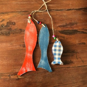 Set of 3 Hand Painted Fishes|Wooden Decor|Custom Wall Decor|Acrylic Painting|Original Home Decor|Ornament|Handmade Art|Housewarming Gift