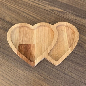 Heart Shaped Beech Wood Snack Plate|Decorative Serving Tray|Nut Platter|Custom Table Top|Plate with Sections|Thanksgiving Gift for Her