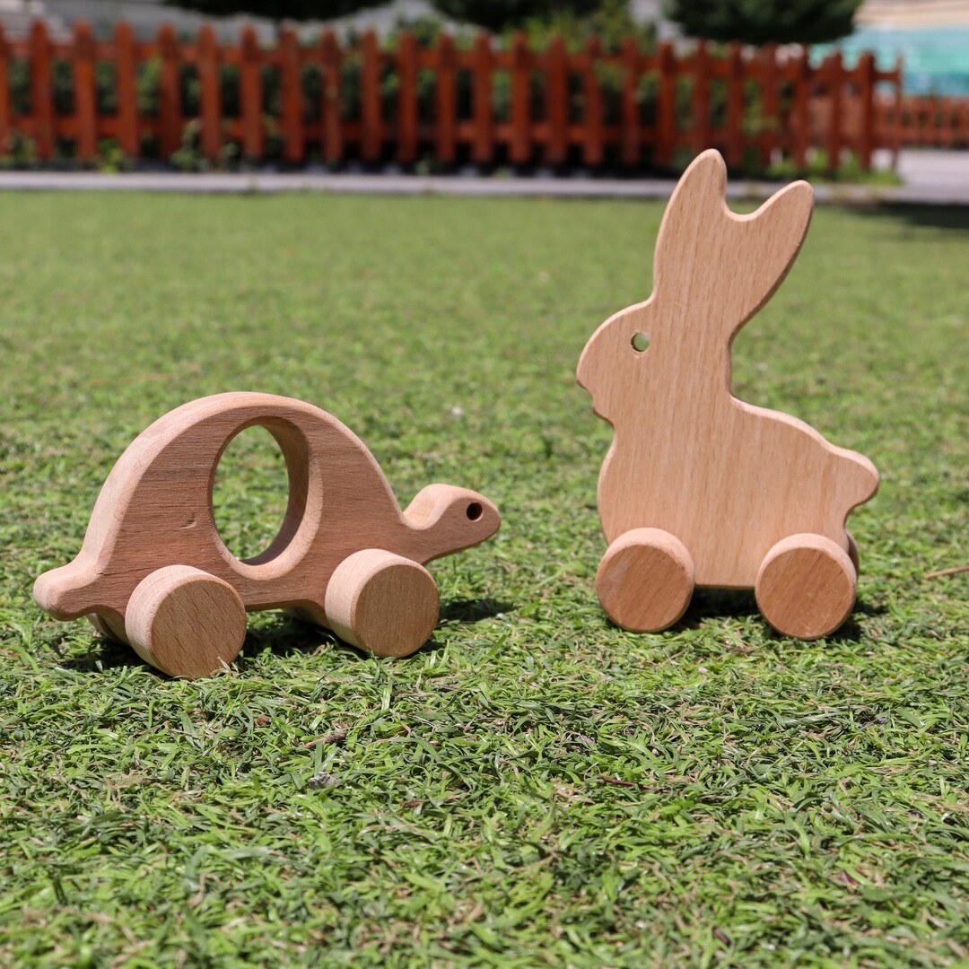Set of 2 Organic Wood Animal Toyswooden Rabbit and Turtle Etsy