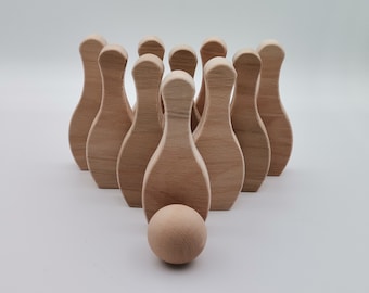 Holz Bowling Set für Kinder|Naturholz Spielzeug für Kleinkinder|Waldorf, Montessori Spielzeug|Kindergeburtstag Geschenk|Kindergeburtstag Geschenk