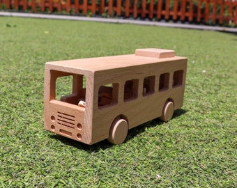 Wooden School Bus Toy|montessori Natural Toy Gift for Kids|toddler