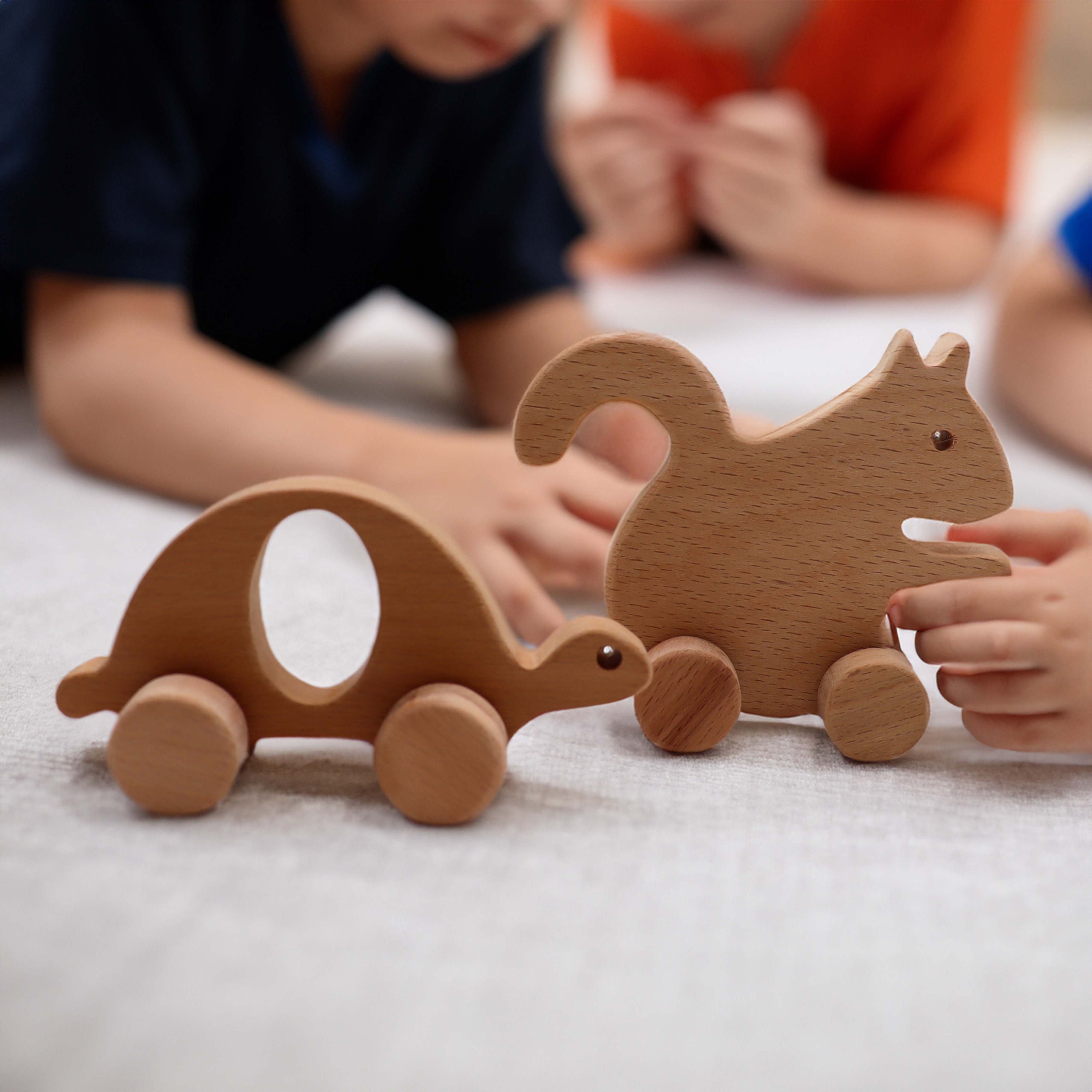 Natural Wood Turtle and Squirrel Push Toy Set|handcrafted Kids