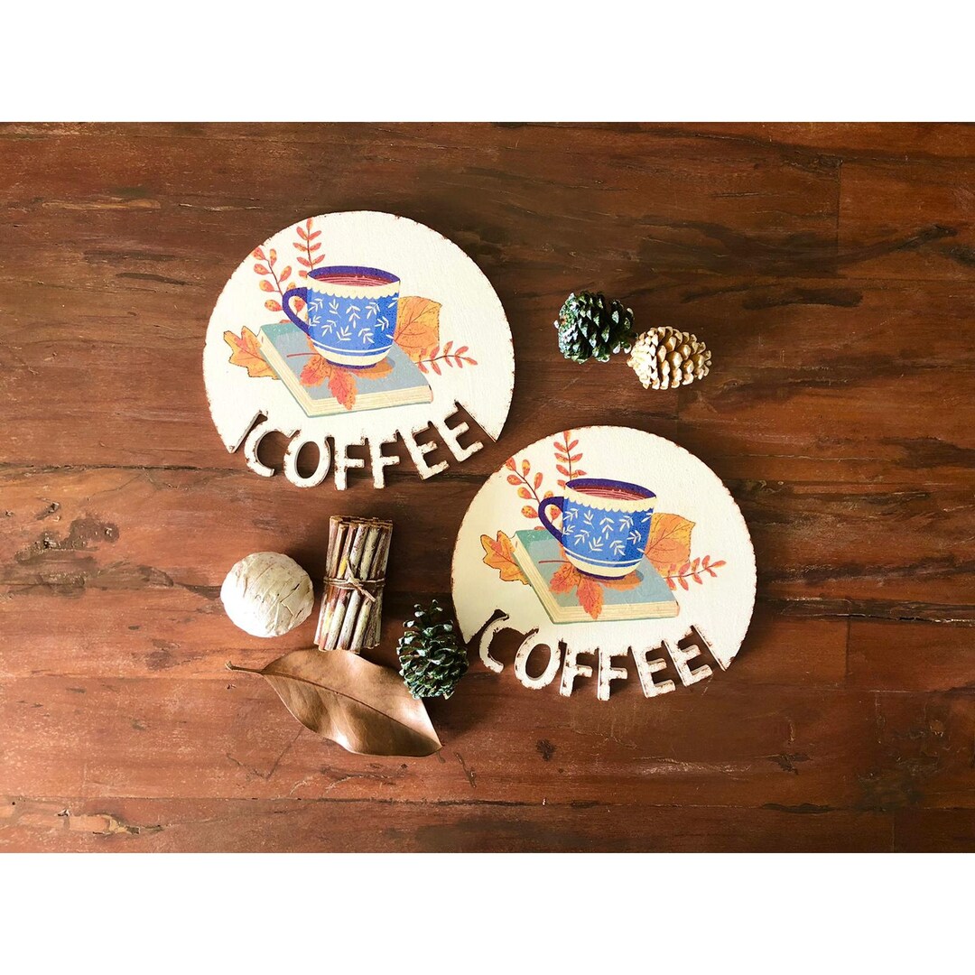 Wooden Coffee Serving Tray Set of 2fall Trend Coastercoffee Service Boardcoffee Time Tea