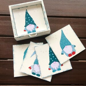 Set of 6 Wooden Xmas Dwarf Coaster|Hand Painted Coaster Set|Christmas Drink Coasters|Original Cute Table Decor|Mug Coaster|Christmas Gift
