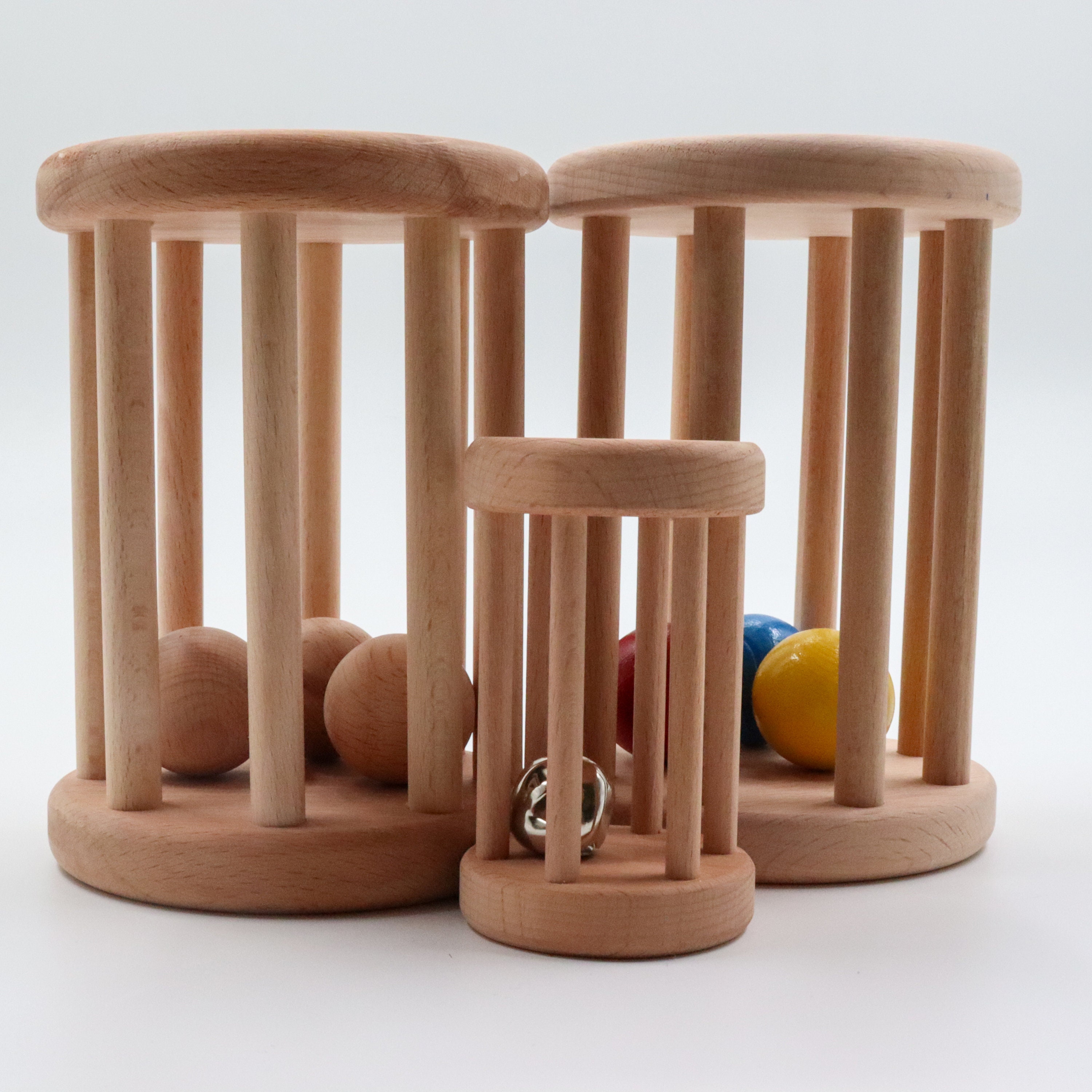 TOYANDONA Hochet En Bois Avec Cloches – Jouet Montessori Roulant Pour Bébé – Anneau De Dentition