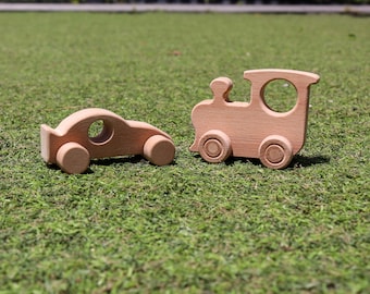 Set of 2 Wooden Locomotive and Car Push Toy|Wood Locomotive Toy|Wood Car Toy|Handmade Toy For Toddlers|Birthday Gift For Kids|Waldorf Toy