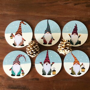Set of 6 Wooden Dwarf Santa Coaster|Handcrafted Xmas Coaster Set|Stylish Drink Coasters|Winter Trend Cute Table Decor|Unique Xmas Dwarf Gift