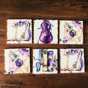 Handmade Coaster Set with Holder|Set of 6 Stylish Drink Coasters|Tea Coffee Table Mats|Handcrafted Wooden Coasters|Original Cute Home Decor