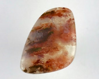 Plume Agate Cabochon -- red and green plumes, lightly transparent
