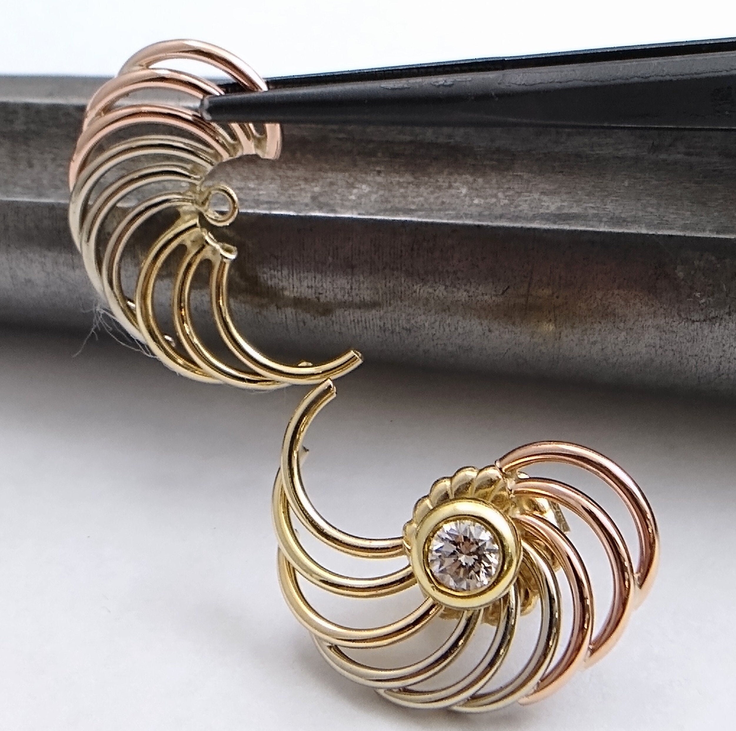 14K Yellow, Rose and White Gold Vintage Earring Jackets