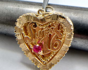 14k Yellow Gold Vintage Sweet 16 Charm