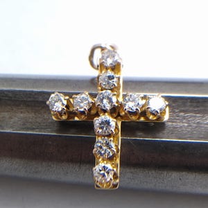 14K Yellow Gold Vintage Diamond Cross Pendant
