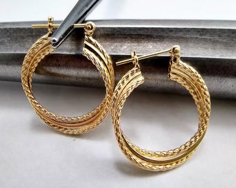 14k Yellow Gold Vintage Twist Style Hoop Earrings