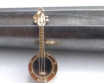 14K Yellow & White Gold (Tested) Handmade Banjo Pendant/Charm