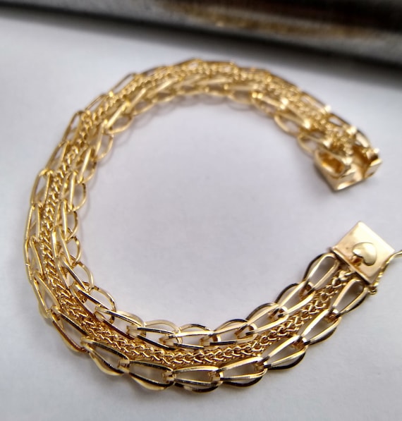 14K Yellow Gold Vintage Double Link Charm Bracelet - Etsy