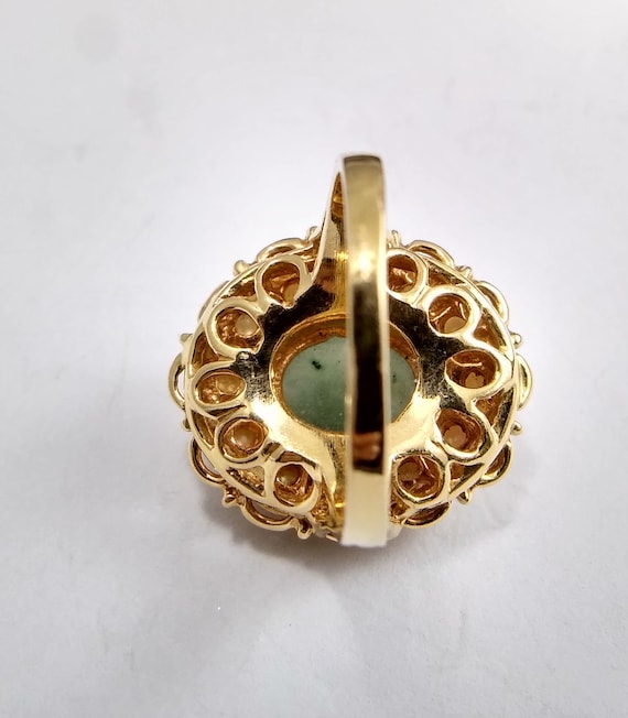 14K Yellow Gold Vintage Nephrite Jade Ring with P… - image 4