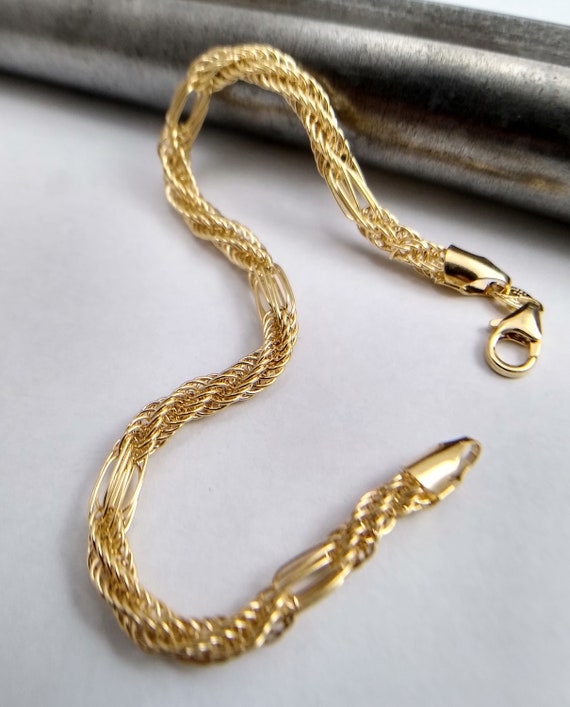 14K Yellow Gold Vintage Woven Fancy Link Bracelet