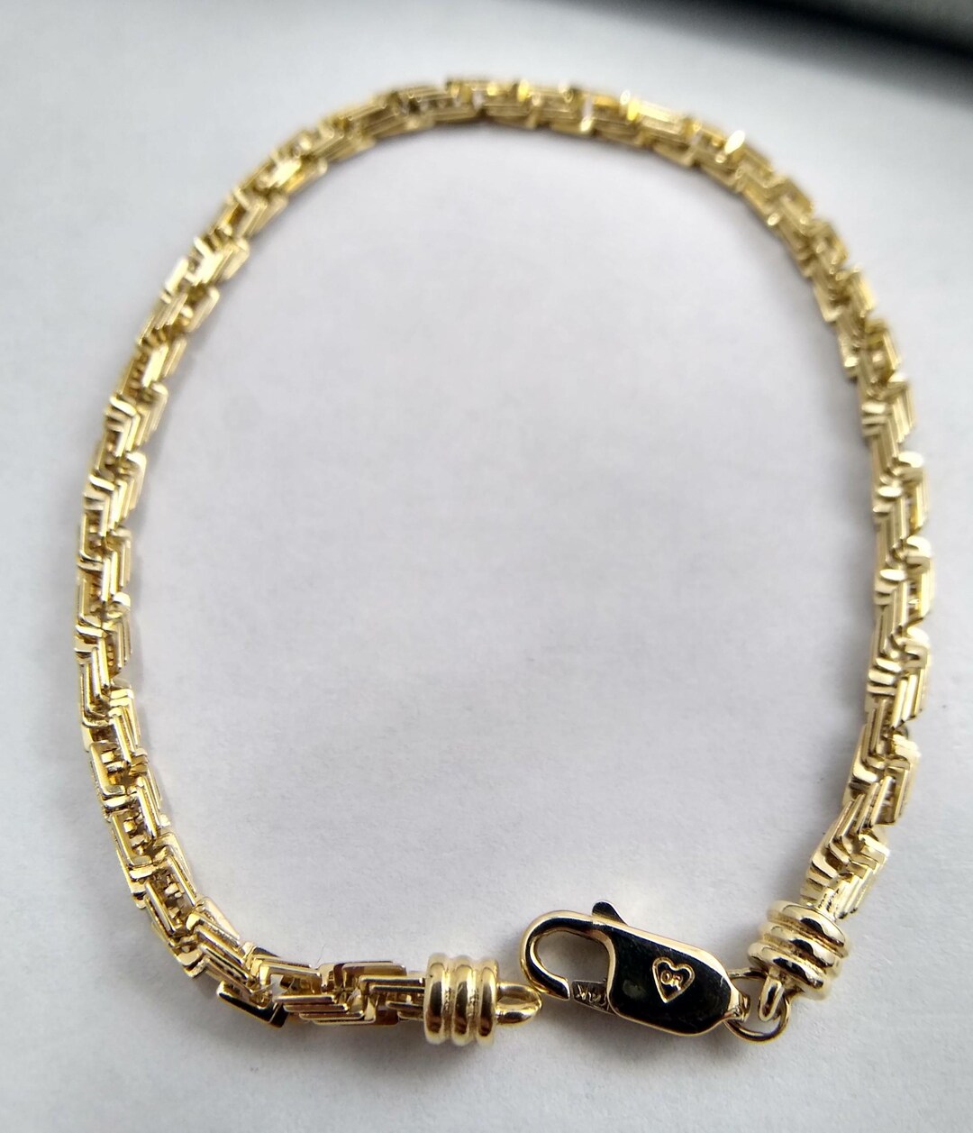 14k Yellow Gold Vintage Square Rope Chain Bracelet - Etsy