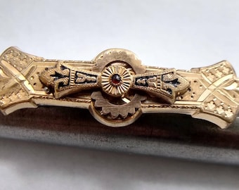 Gold Filled Antique Victorian Bar Brooch with Enamel