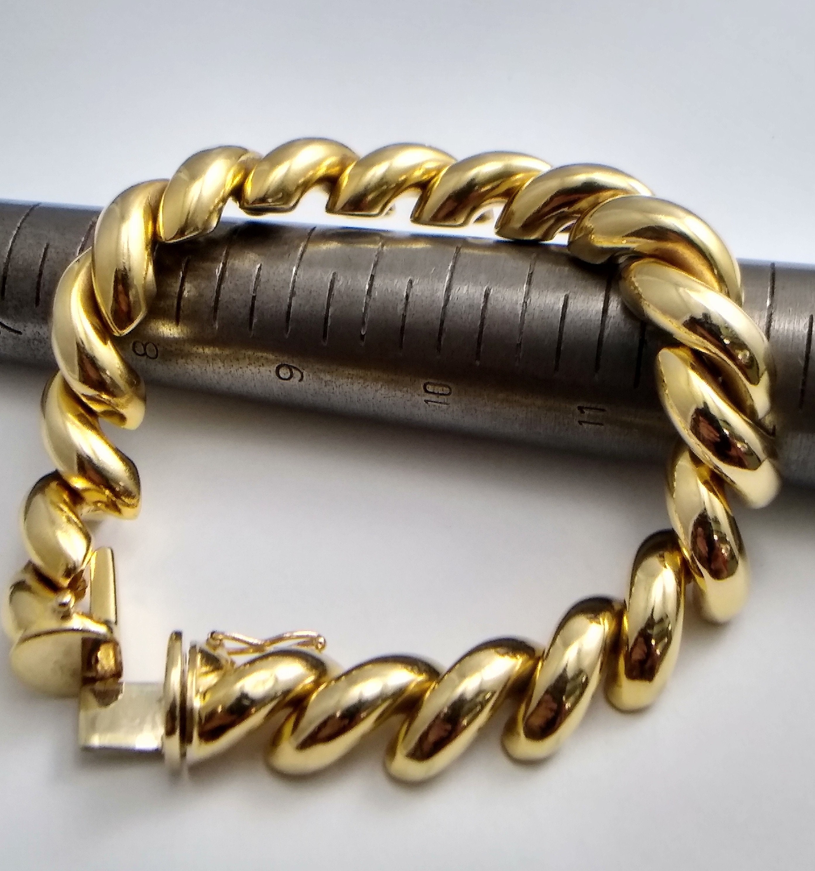 Vintage Charm Bracelet, 14K Yellow Gold, Boy and Girls Charms. 28.2 Grams