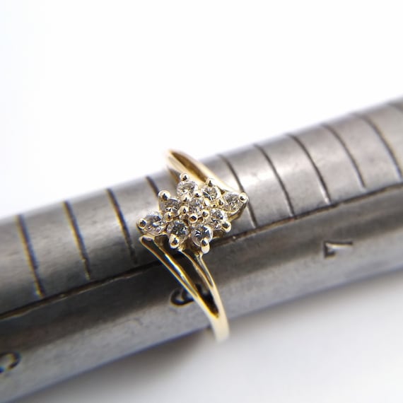 14k Yellow Gold Diamond Cluster Bypass Estate Ring
