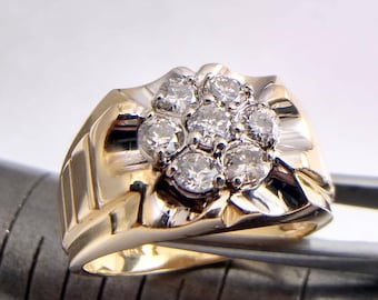 14K Yellow and White Gold Vintage Belcher Diamond Men's Ring