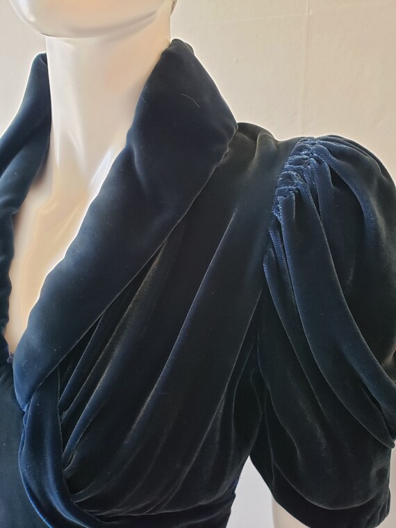 very good sized deep dark flock velvet 1930s handmade dress with bow detail