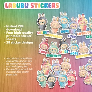 LABUBU Stickers – Printable PDF Sticker Set | Big into Energy Stickers | Labubu print | Instant Download