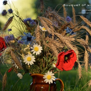 Crochet Flower Pattern for Bouquet of Wild Flowers Poppy, Cornflower and Chamomile image 5