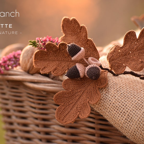 Oak Branch Crochet Pattern - Crochet  Pattern for Oak leaf and acorn (Autumn Leaves )