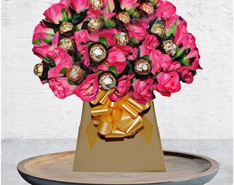 Chocolate Bouquet Christmas Pink Hamper Personalised Gift Box Blue Red Pink White Birthday Sweet Lindt Wedding Present Flower Rose