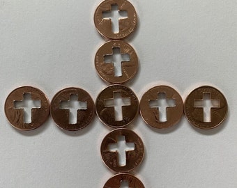 10 Cross Cut Pennies With Cross Cut Out Penny Pennys From Heaven Lucky Christian Holy Jesus (Years Vary)
