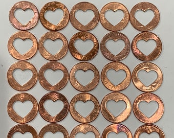 25 Heart Cut Pennies With Heart Cut Out Penny Pennys From Heaven Lucky (Years Vary)