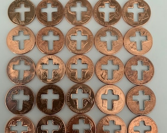 25 Cross Cut Pennies With Cross Cut Out Penny Pennys From Heaven Lucky Christian Holy Jesus (Years Vary)