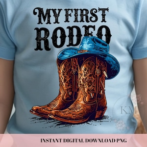 Meu Primeiro Rodeio PNG | Design de Camiseta de Primeiro Aniversário de Cowboy Retrô | Download Digital de Festa de Rodeio Ocidental | Sublimação de Rodeio Rosa para menino