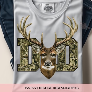 Dad Deer PNG | Hunting Dad Shirt Design | Rustic Outdoors Wildlife Sublimation | Father’s Day Hunting Graphic | Deer Silhouette Clipart